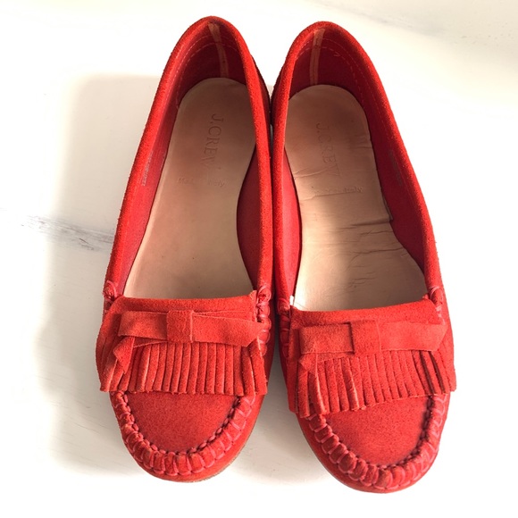 J.CREW Suede Bow Moccasins Size 6 Flats Orange - Picture 4 of 8